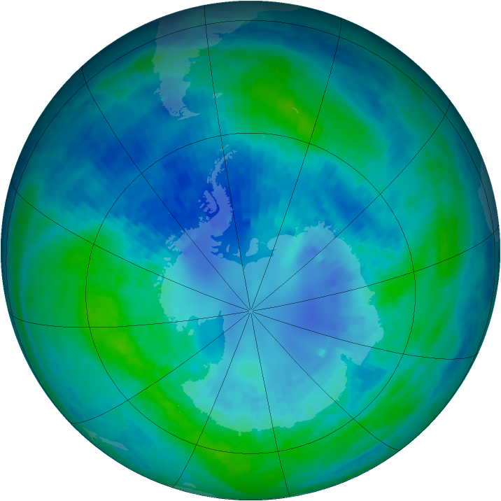 Antarctic ozone map for 12 April 2002